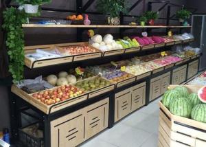 Quality Metal Wooden Fruit And Vegetable Display Rack Gondola Shelf Mid Duty wholesale