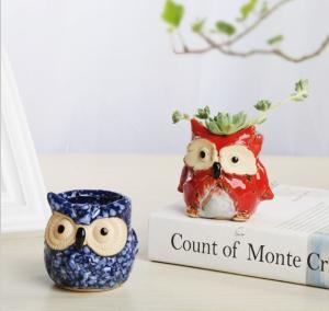 Quality Succulent Plant Mini Ceramic Owl Animal flowerPot wholesale
