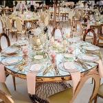 72" 6 Foot Portable Round Folding Banquet Table Fancy Elegant Gold Steel Glass