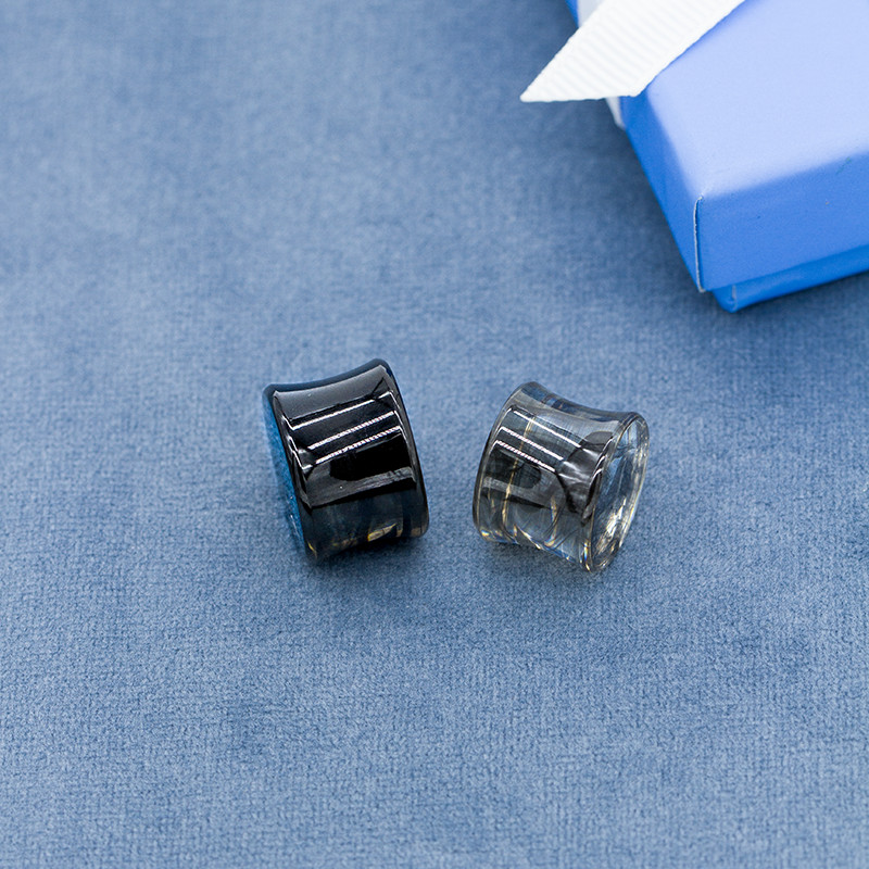 Black Clear Marble Ear Plug Tunnels 10mm Acrylic Earring Piercing 2G