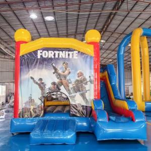 China Outdoor Cartoon Theme Jumping Castle Rental Inflatable Castle With Slide on sale