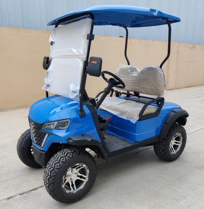 Blue 2 Seater Electric Off-Road Golf Cart High Power 12'' Tires With Disc Brake And Lithium Battery