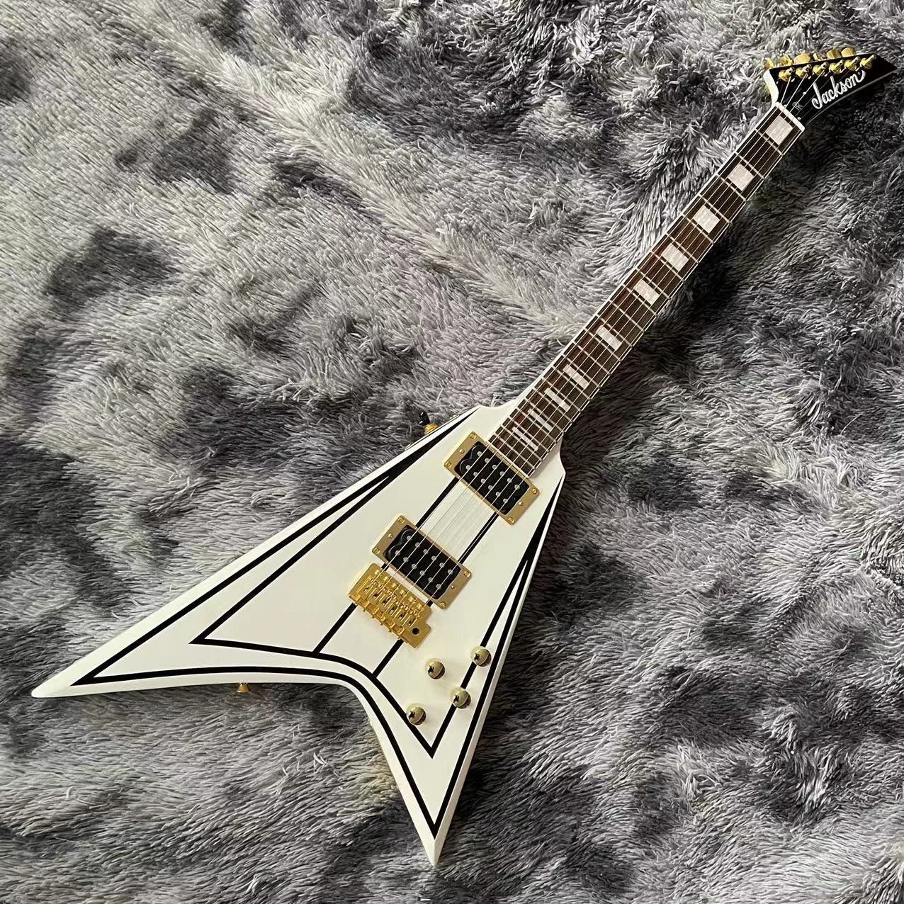 Custom Grand Jack electric guitar white color in black strips with gold hardware accept guitar OEM