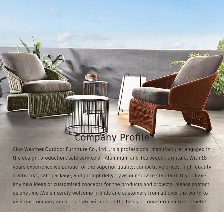 Outdoor Garden Set Aluminum Frame and Rope Braid Furniture in Customized Color for Hotel Sofa