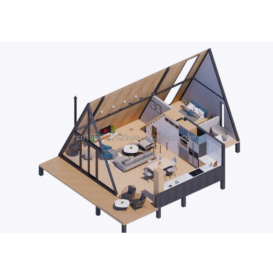 Outdoor Hotel or Living Aluminum Alloy Windows Triangular Roof Prefabricated Steel Container House with Customized Color