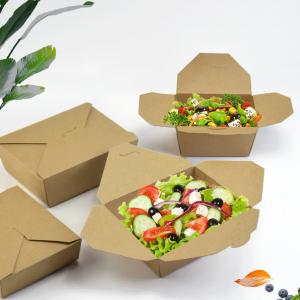 Quality Disposable Kraft Whiteboard Take out Food Kraft Paper Box Kraft Salad Container wholesale