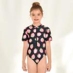 Strawberry Printed Girls Swimming Suits Cute Zipper Children'S One Piece