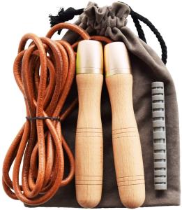 Quality Wholesale Pure Wood Handles Leather Adjustable Skipping Jump Rope With 360-Degree Bearing wholesale