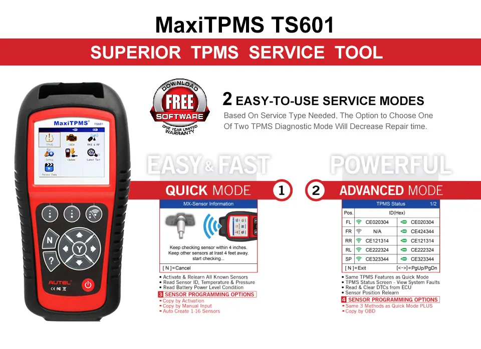 AUTEL MaxiTPMS TS601 TPMS Tool Automotive Tire Repair Tools Sensor Progarmming/Relearn/Activate for Tire Pressure