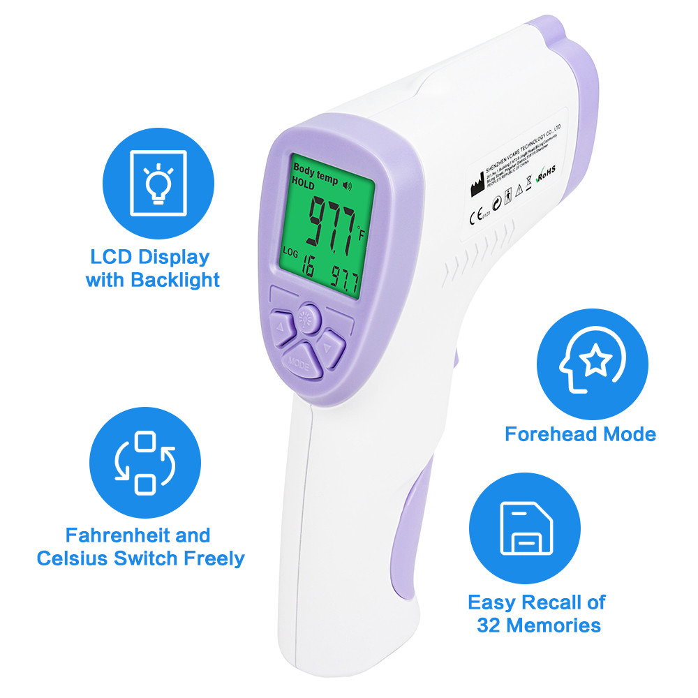 CE Approved 43 ºC Non Contact Infrared Forehead Thermometer Gun
