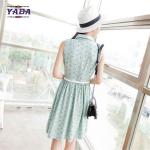 Bow-tie neck pretty floscule printed lady one piece women's clothing women