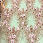 Pink 3D Flower Embroidered Lace Fabric For Wedding Dresses