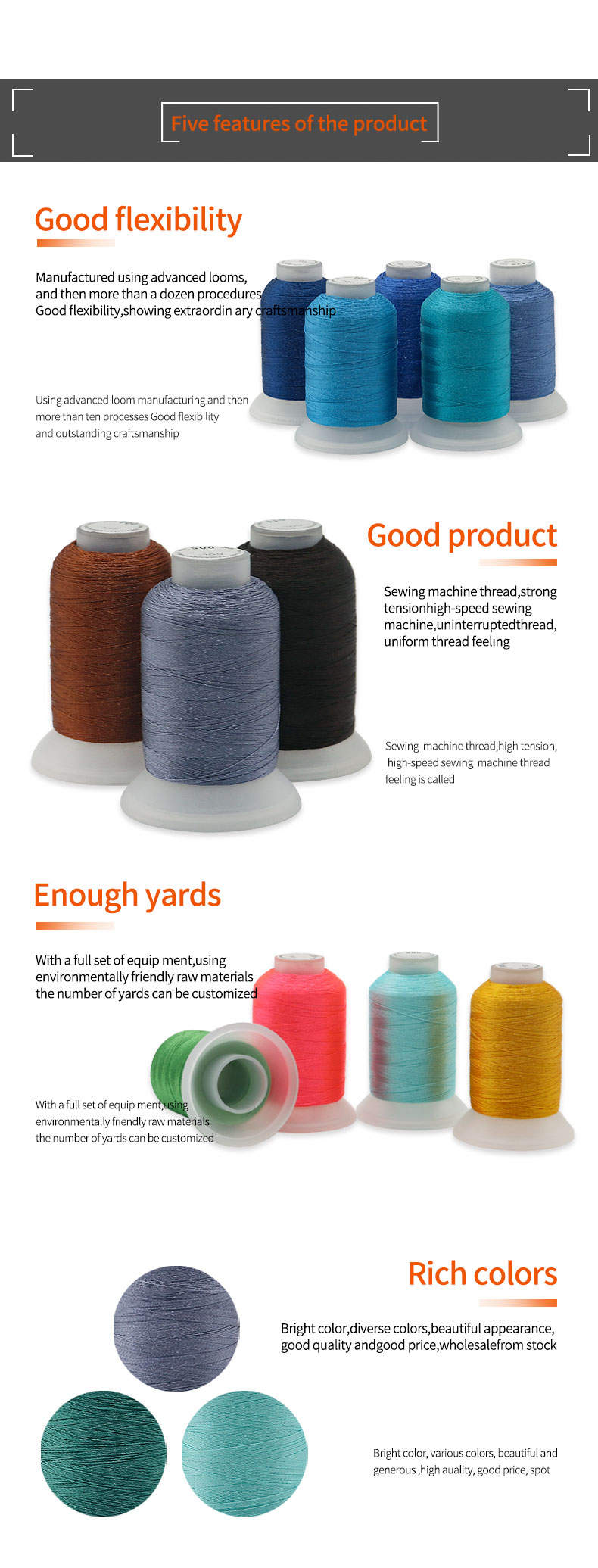 40 Colors 100% Polyester Embroidery Thread Set Kit 120d/2 500m For Quilting Stitching
