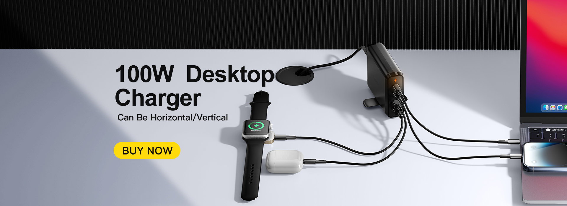 Travel Type C Desktop GaN Phone Charger Quick Charging 100w With Dual USB Ports