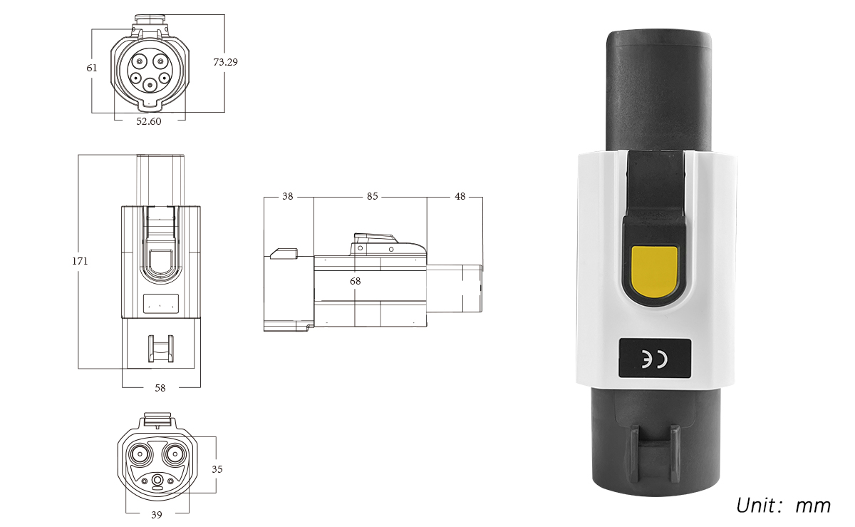 TYPE1 7KW 220V AC Portable EV Charger Adapter for NACS Tesla Car Charging Pile Black Color and AC50A Output Current
