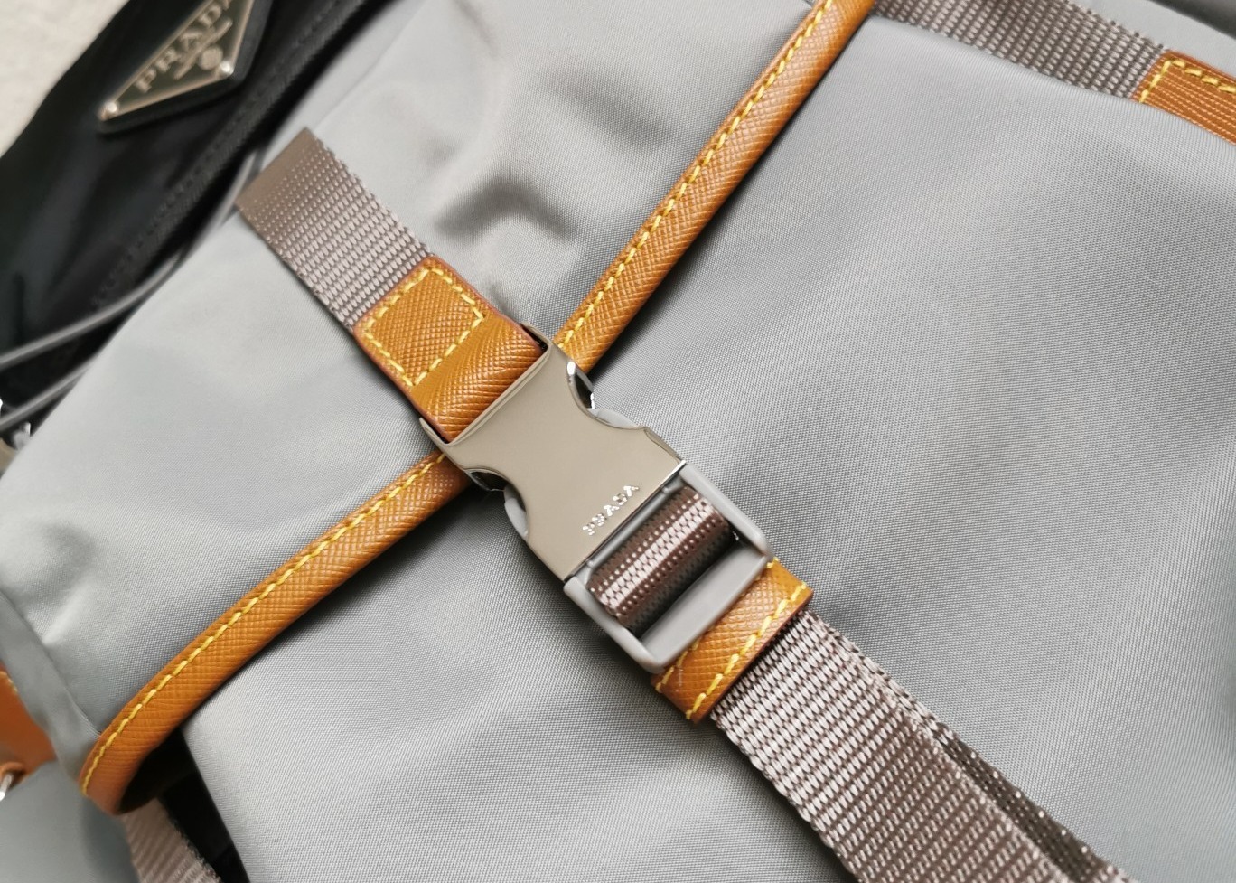 Saffiano Leather Apricot Luxury Brand Backpack With Multiple Pockets