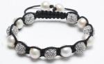 Shamballa Bracelet, Clear Crystal Pave Alloy Beads, Freshwater Pearls