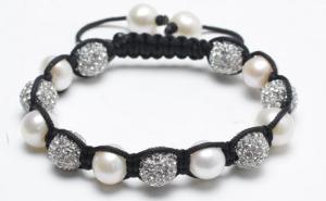 Quality Shamballa Bracelet, Clear Crystal Pave Alloy Beads, Freshwater Pearls wholesale