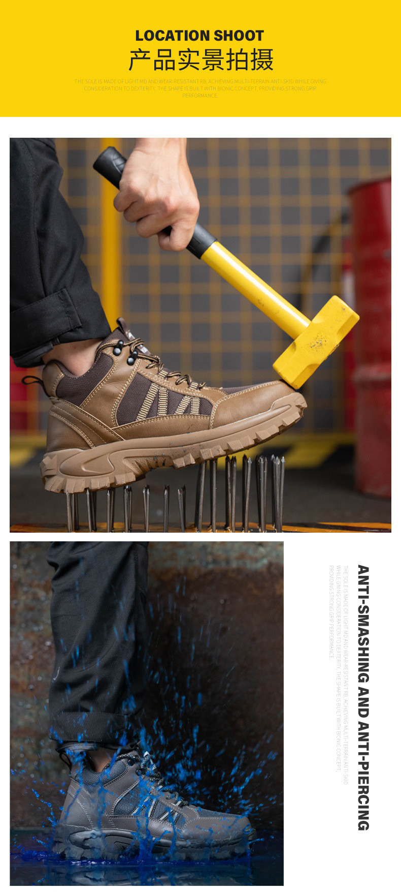 Microfiber+Flying Knit Men'S Comfortable Security Boots Steel Toe Kevlar Mid Sole Anti Smashing