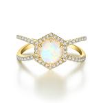 925 Sterling Silver Halo CZ Jewelry Hexagon Natural Blue Moonstone Ring