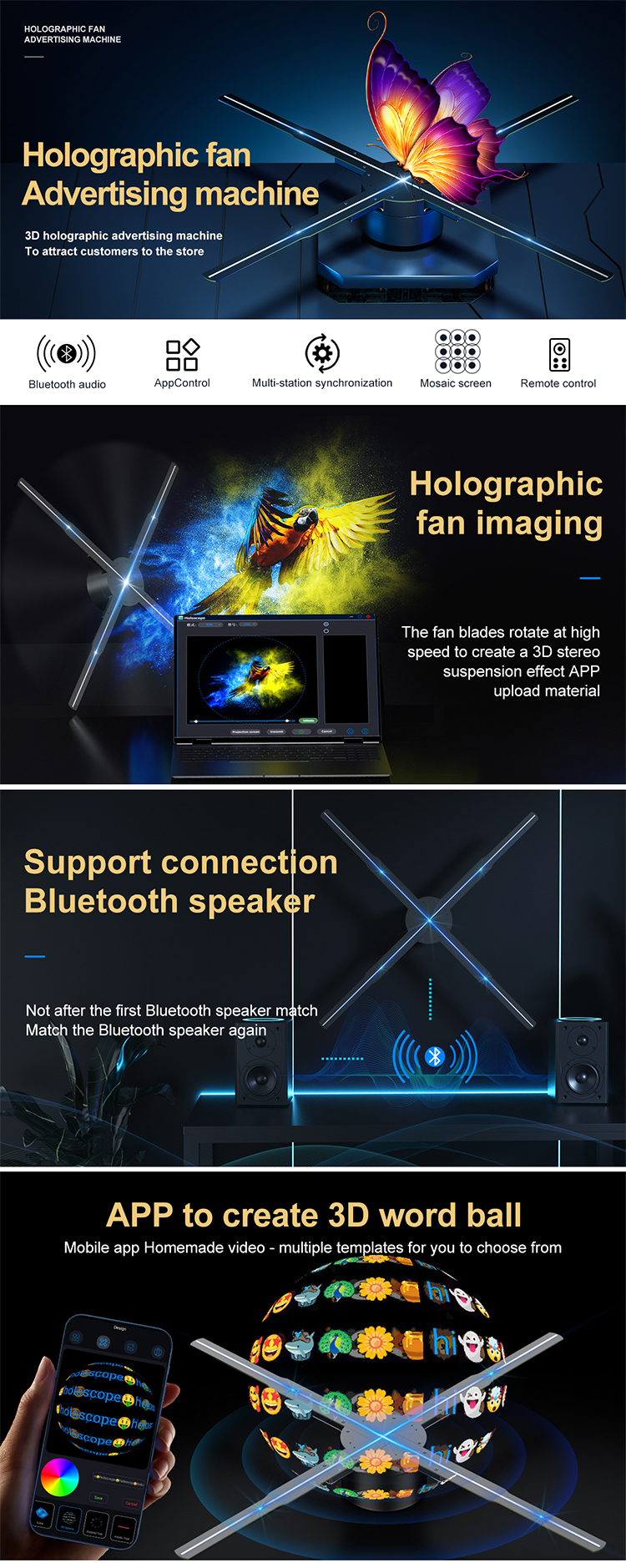 OEM 56cm 512P High Resolution 3D Hologram Fan Display with 4 Blades and 512 Lamp Beads