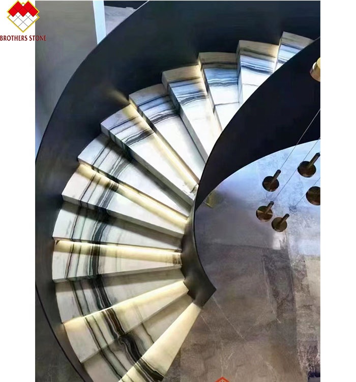 Translucent Chinese Ink Painting Marble Staircase Tiles in Panda White for Lavabo