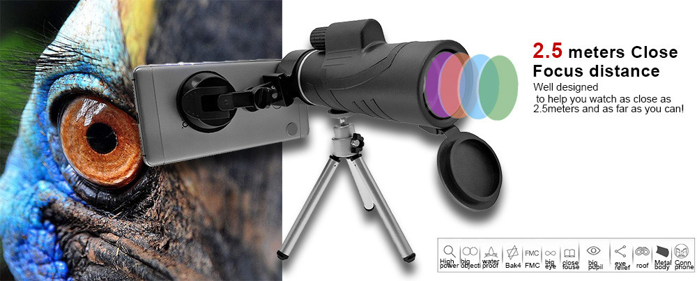 Long Range Mini 12x50 Monocular Telescope For Hiking / Traveling