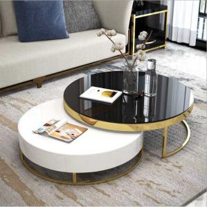 Quality 2 Pieces Round Drawer Metal Base Mable Top Coffee Table for Living Room wholesale
