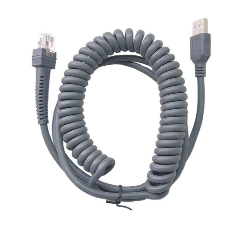 Spiral Retractable Rj45 To USB Cable For Symbol Ls2208 Barcode Scanner