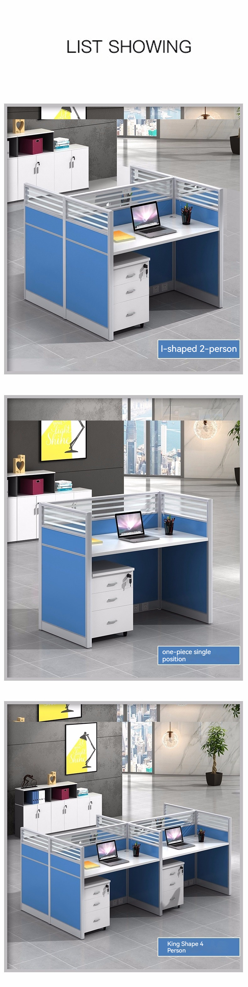 Modular and Customizable Office Furniture 4-Person Screen Workstation with Desk Space