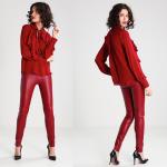 New Arrival Elegant Red Woman Autumn Long Sleeve Low V-neck Blouse and Ladies