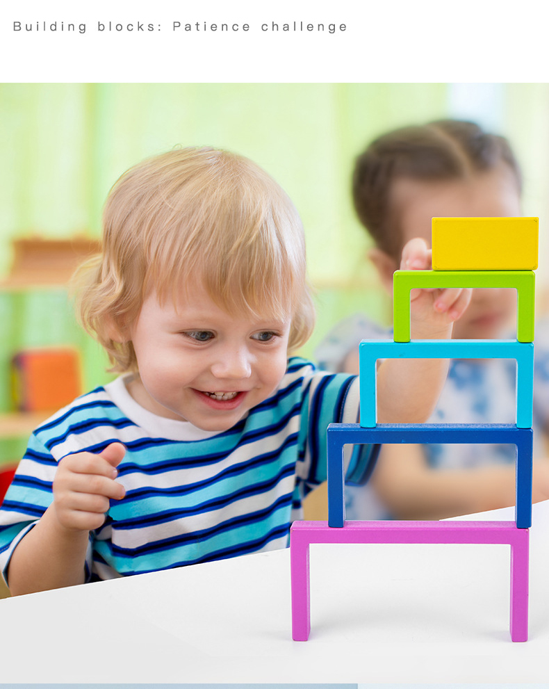 Wooden Montessori Baby Developmental Toys Art Geometric Creative Puzzle Rainbow