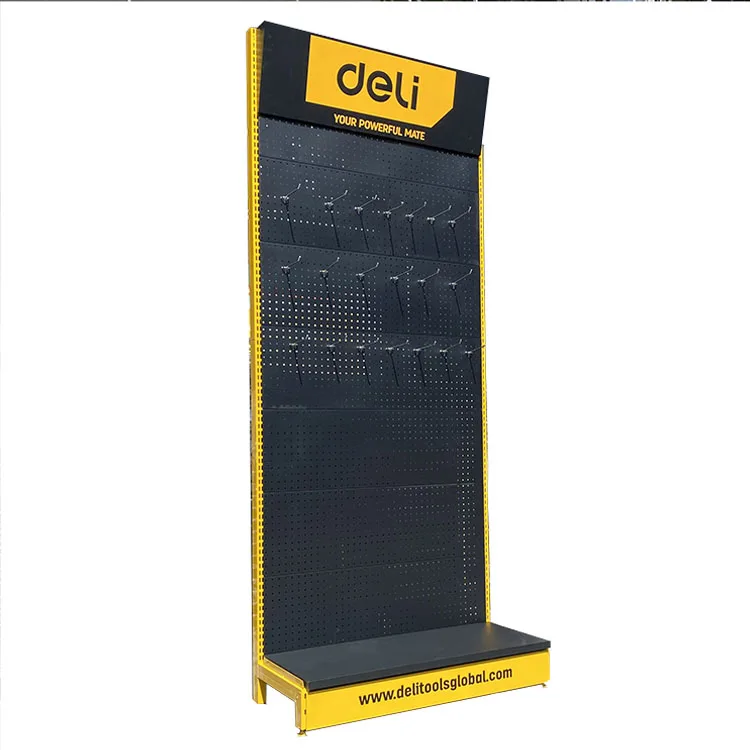Factory Custom Size Color logo single side metal yellow supermarket market gondola shop exhibition display rack shelf