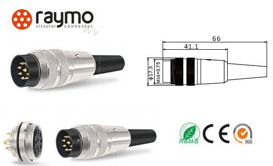 M16 680series Threaded Electrical Connector , Male Coaxial Cable DIN 12pin