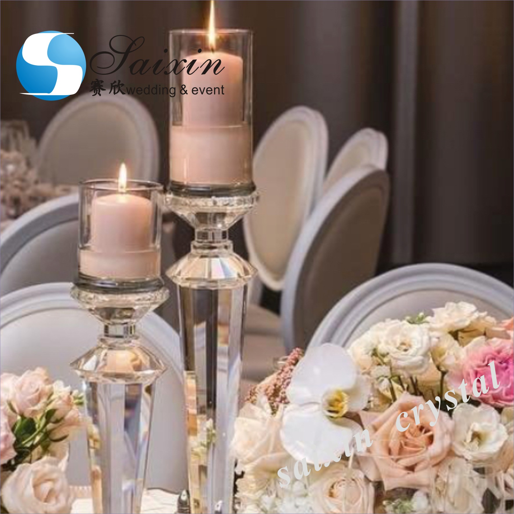 Candelabra Wedding Candle Holders Clear Crystal Candle Holder Centerpieces 50cm