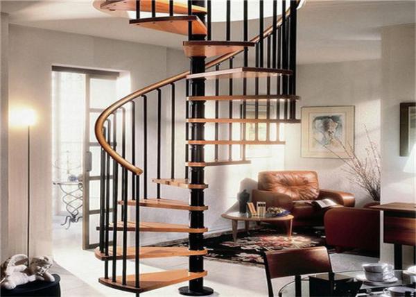 Contemporary Loft Spiral Staircase , Steel And Wood Prefabricated Spiral