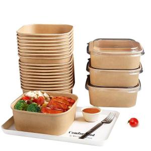 Quality Kraft Paper Salad Takeaway Food Container Printing Rectangular Waterproof 1200ml wholesale