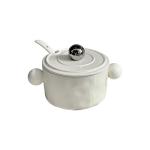 2024 Trendy Ceramic Double Ear Heart-Shape Bowl Stainless Steel Lid Microwaveabl