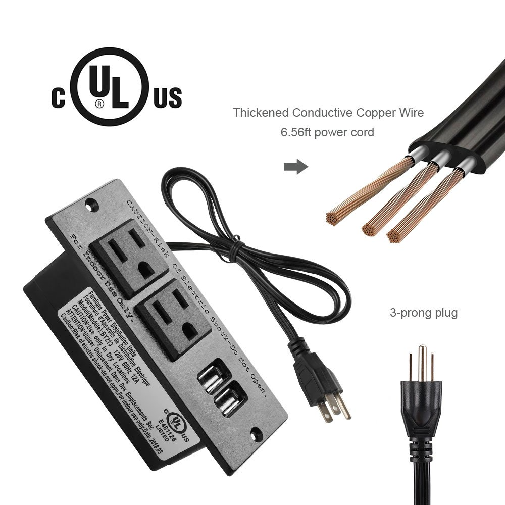 Conference Recessed Table Outlet Desktop Power Strip With 2 USB Port