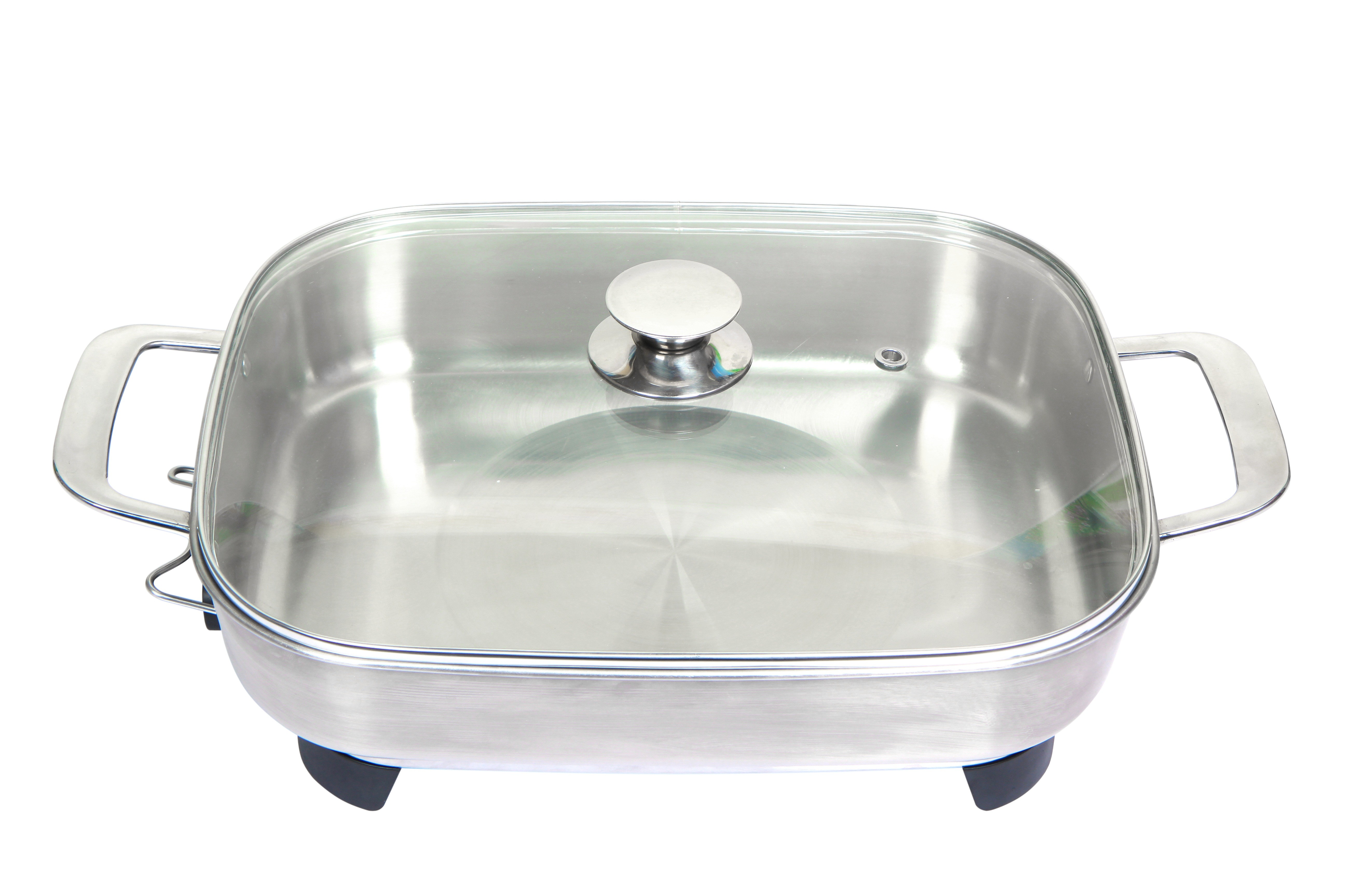 No Stick Stainless Steel Electric Frying Pan With Glass Cover , 305X380mm Size
