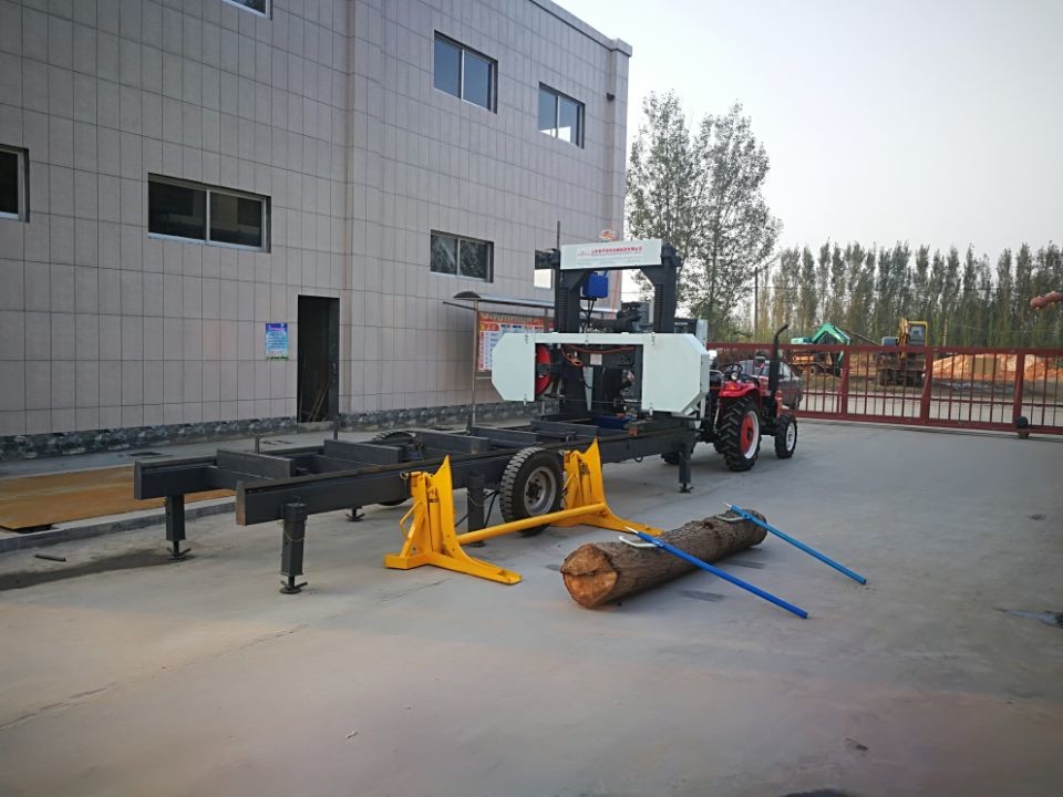 MJ1000D horizontal diesel log portable band sawmill for log with mobile trailer