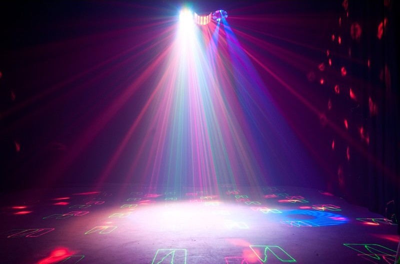Gobo Effect, Moonflower Effect, Strobe/Chase and green & red laser LED Effect Light