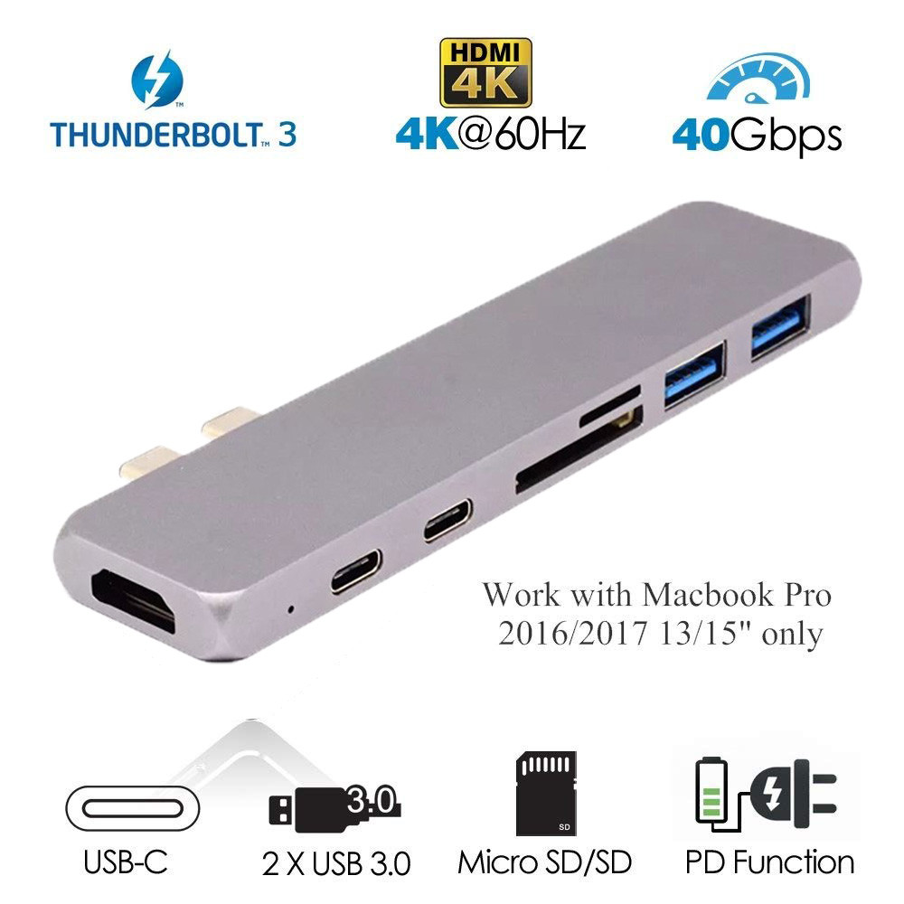 Multifunction Thunderbolt 3 USB-C Hub for MacBook Pro USB-C Adapter with Type C PD Charging Port HD HUB