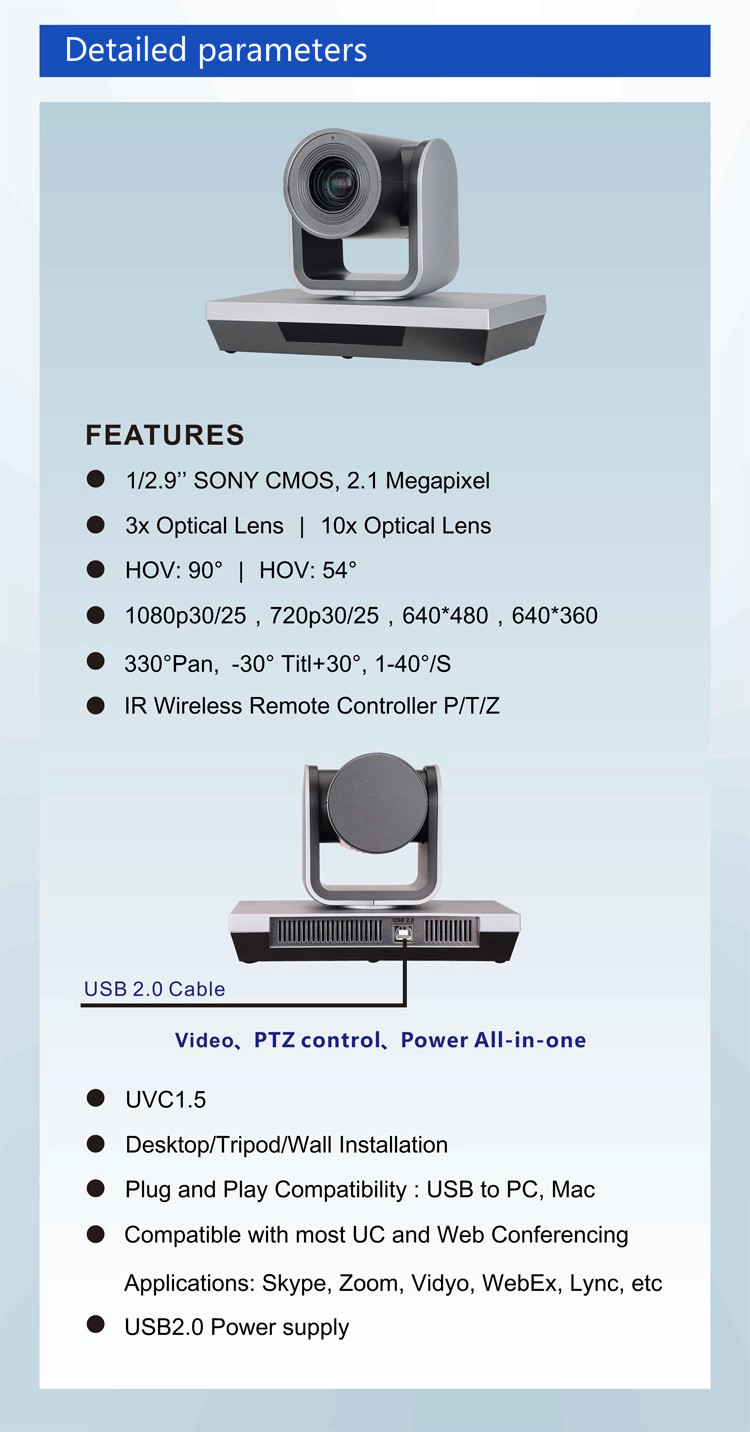 remote control PZT 10x or 3x zoom Video Webcam USB Camera Live Streaming For meeting