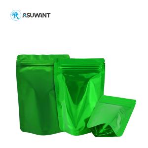 Quality Green Glossy Aluminum Foil Stand Up Pouch Food Packaging Zipper Bags wholesale