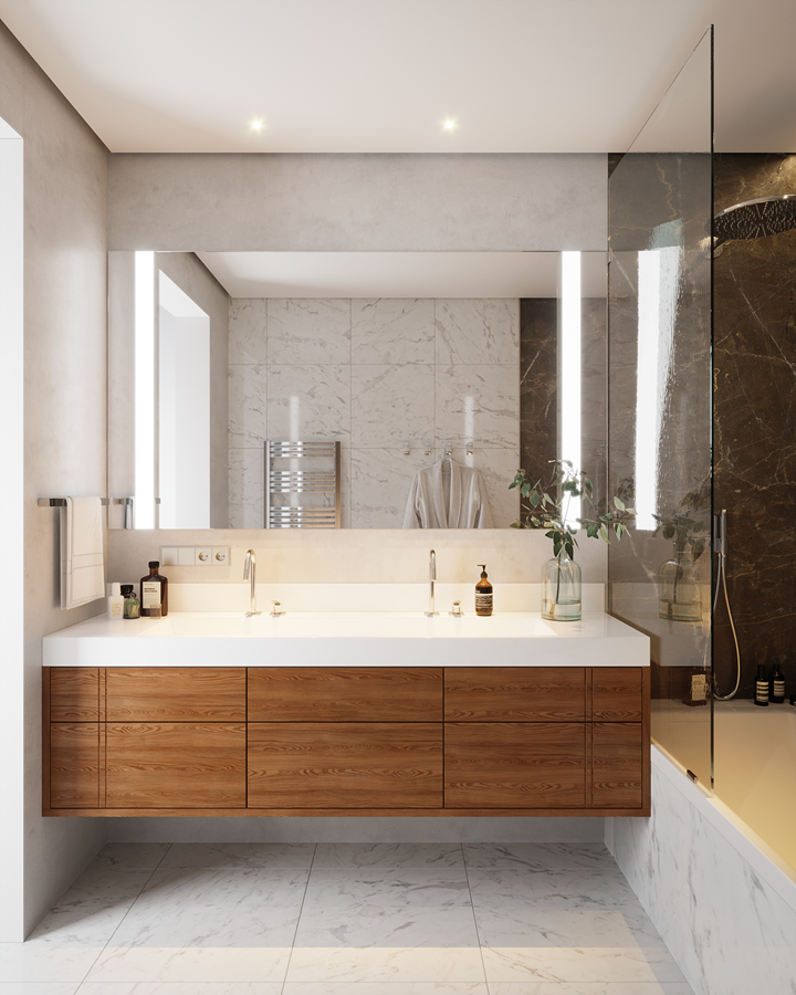 OEM Service Sintered Stone Bathroom Vanity Countertop with LED Mirror Storage Cabinet