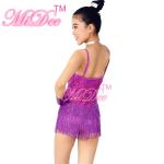 4 Colors Biketard V-neck Sequined Bodice Flying Fringes Skirt Latin Dance