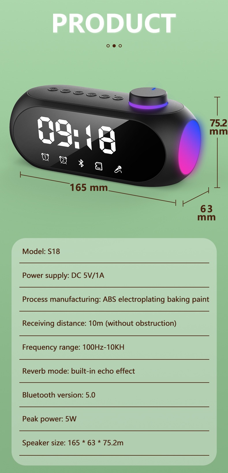 Digital Display Dual Alarm Clock Speaker Portable and Wireless for Home or Office