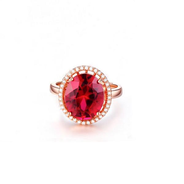 Rose Gold Plated 925 Silver Ring with Red Cubic Zircon Princess Wedding Ring
