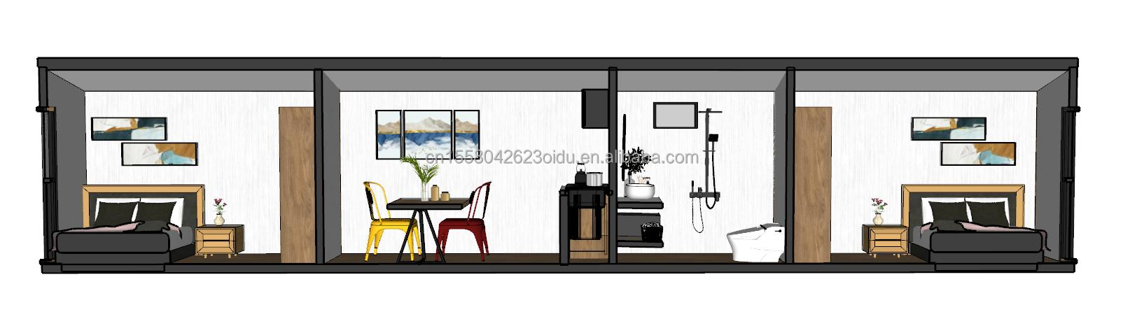 Galvanized Steel Bending 180g and Aluminum Alloy Windows 40ft Modern Design Prefabricated Wooden Container House for Hotel Shop